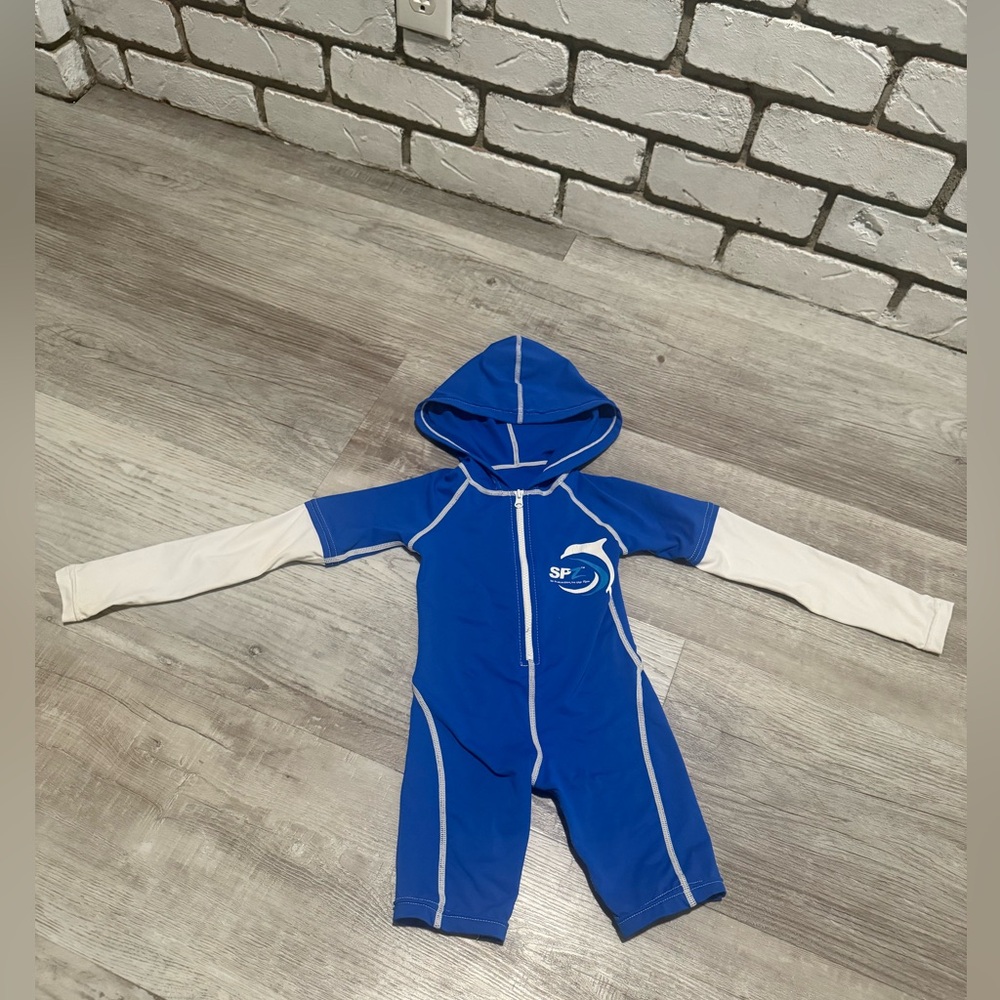 Blue and White Hooded Swimsuit size 2